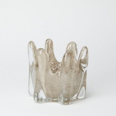 CANDEL HOLDER CROWN HAND MADE GLASS TAUPE    - CANDLE HOLDERS